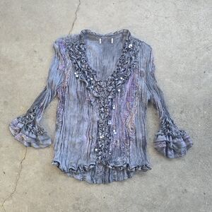 Vintage Y2K Women’s Gray Beaded Mystical Whimsical Fairy Top